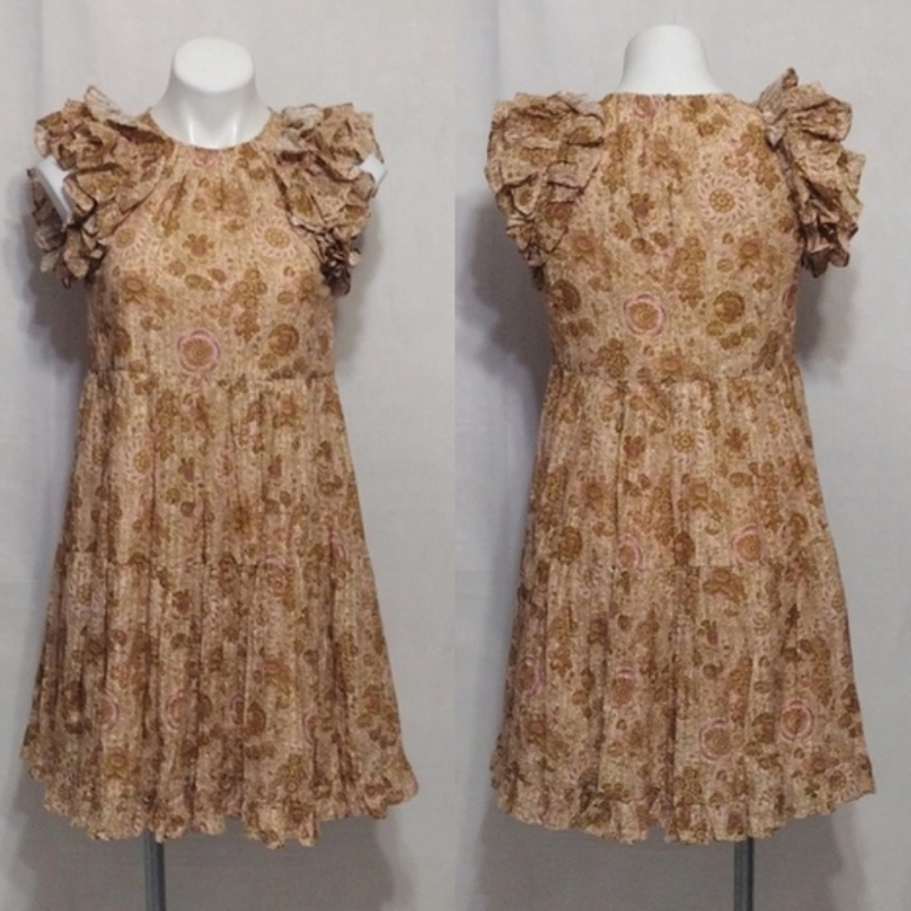 Ulla Johnson Adele Tiered Floral Dress 00 Flutter Sleeve Boho Chic Summer Ready